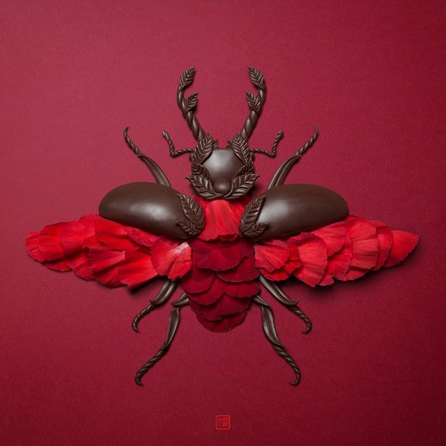 Con bọ cánh cứng từ hoa và chocolate đẹp cuốn hút dưới bàn tay tài hoa của nghệ sĩ Raku.