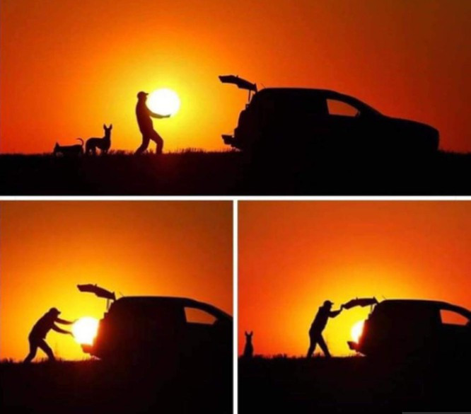 Ý tưởng chụp ảnh thú vị khi cất mặt trời vào cốp xe.