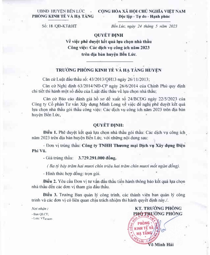 Long An: Công ty Điện Phi Vũ 1 ngày trúng 3 gói thầu tại Bến Lức Long An: Cong ty Dien Phi Vu 1 ngay trung 3 goi thau tai Ben Luc