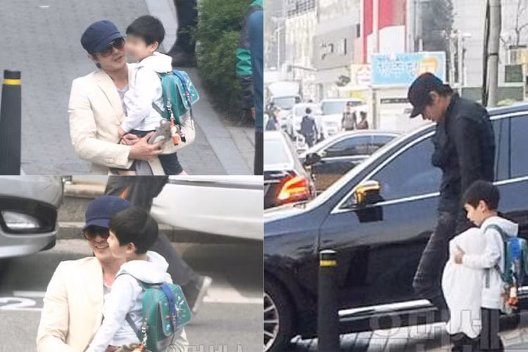 Bé Min Joon được bố đưa đến trường khi được 4 tuổi. Jang Dong Gun từng chia sẻ con trai có vẻ ngoài không giống mình.