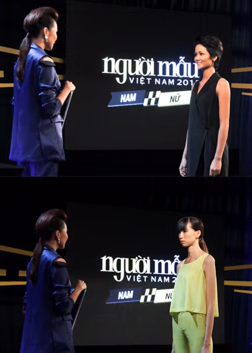 Ở phần đánh giá và loại, “Cô gái Ê Đê” H’Hen Niê (ảnh trên) là thí sinh sở hữu tấm ảnh đẹp nhất của tuần này khi có sự phối hợp tốt với những chú khỉ rất tinh nghịch. Trong khi đó, thí sinh Hồng Xuân (ảnh dưới) khiến ban giám khảo bất ngờ với những thay đổi ngoạn mục.