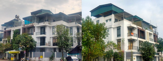 Hình ảnh "chuồng cọp" quây kín trên mái các căn liền kề Khu đô thị Ao Sào. 