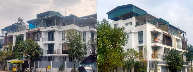 Hình ảnh "chuồng cọp" quây kín trên mái các căn liền kề Khu đô thị Ao Sào. 