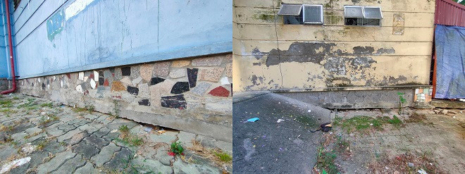 Những đường rạn nứt kéo dài ở chân móng các tòa nhà. 