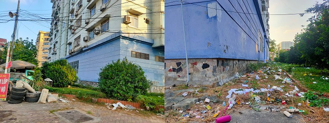 Nhiều khu sinh hoạt chung đang bị lấn chiếm, rác thải tràn ngập quanh các tòa nhà. 