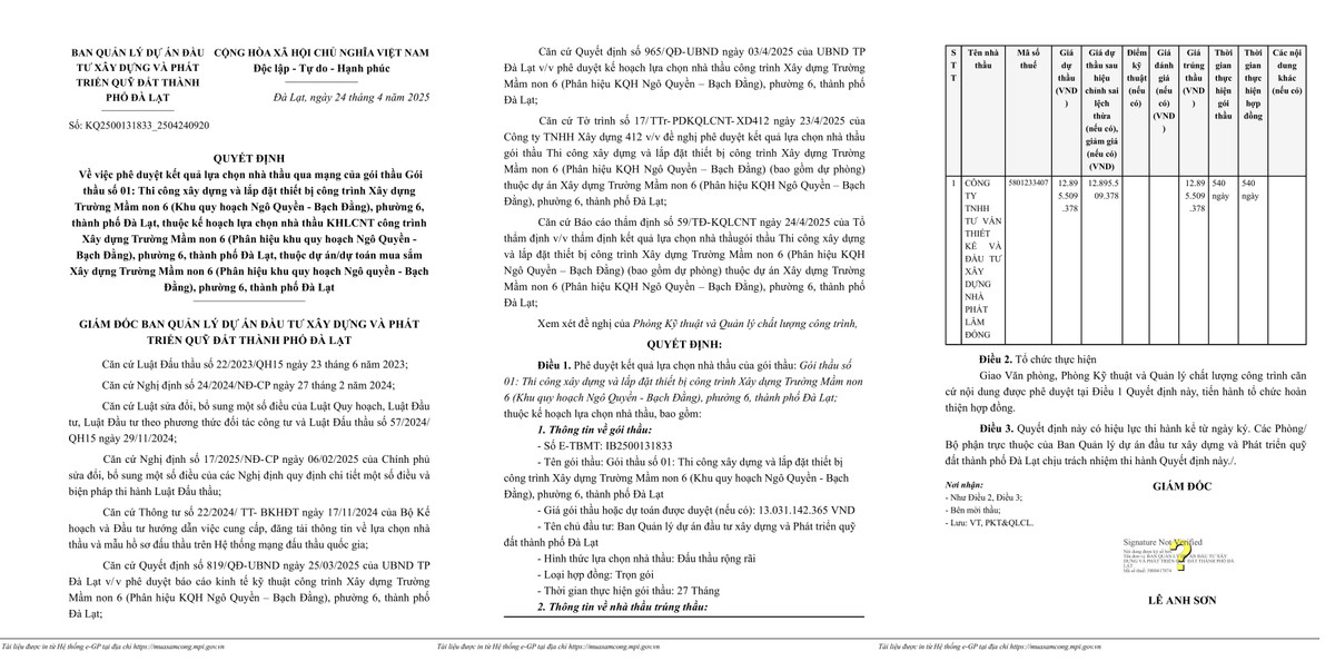 Lam Dong: Nang luc nha thau thi cong du an Truong Mam non 6