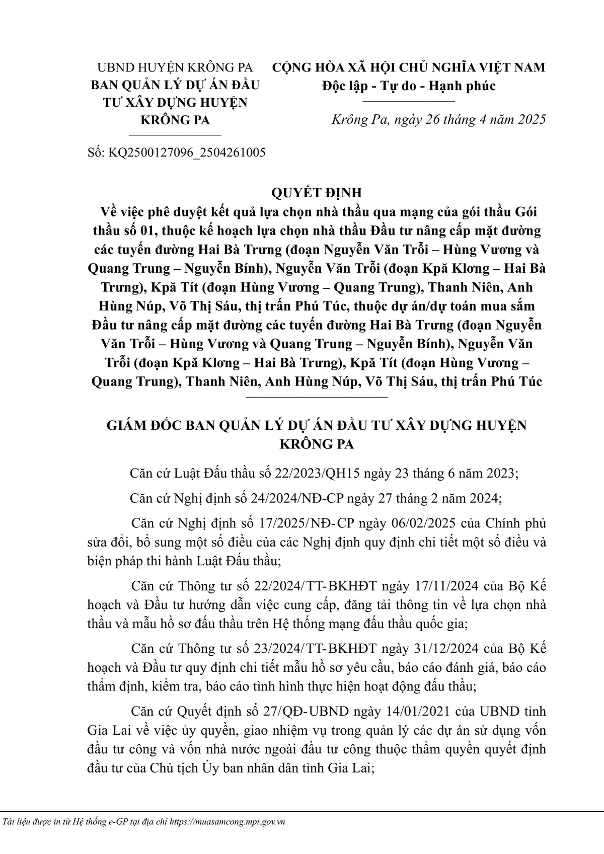 Một phần quyết định số KQ2500127096_2504261005 (Nguồn:MSC)