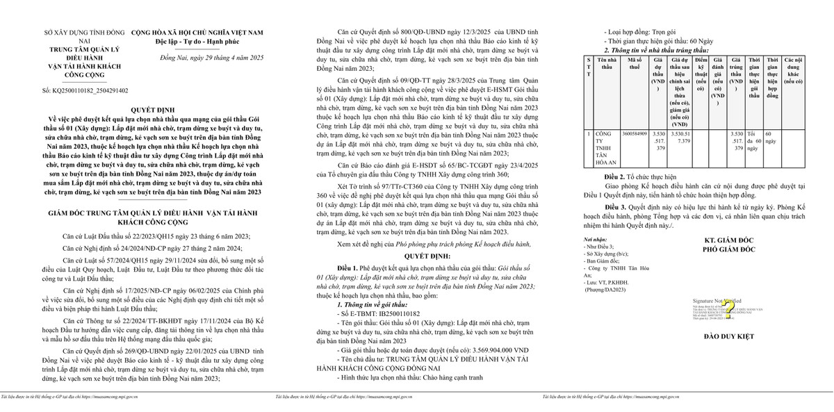 Đồng Nai: Cty Tân Hóa An trúng gói thầu xây dựng hơn 3,5 tỷ Dong Nai: Cty Tan Hoa An trung goi thau xay dung hon 3,5 ty