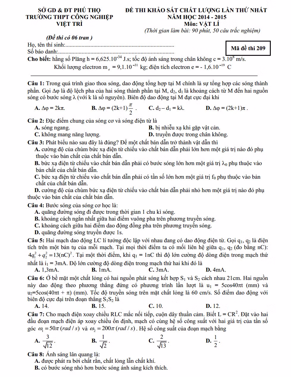 De thi thu THPT quoc gia 2015 mon Vat Ly tinh Phu Tho