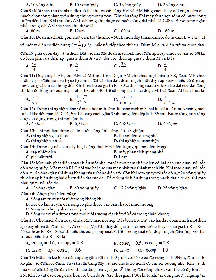 De thi thu THPT quoc gia 2015 mon Vat Ly THPT Doan Thuong va dap an-Hinh-2