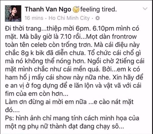 Trước đó, HH Kỳ Duyên cũng là một trong số những người đẹp khiến Ngô Thanh Vân bày tỏ sự bức xúc về việc cố tình đi trễ để được chú ý sao hạng A tại một show diễn thời trang.