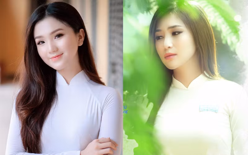 Trong trang phục áo dài, cả hai không khác gì hai chị em.
