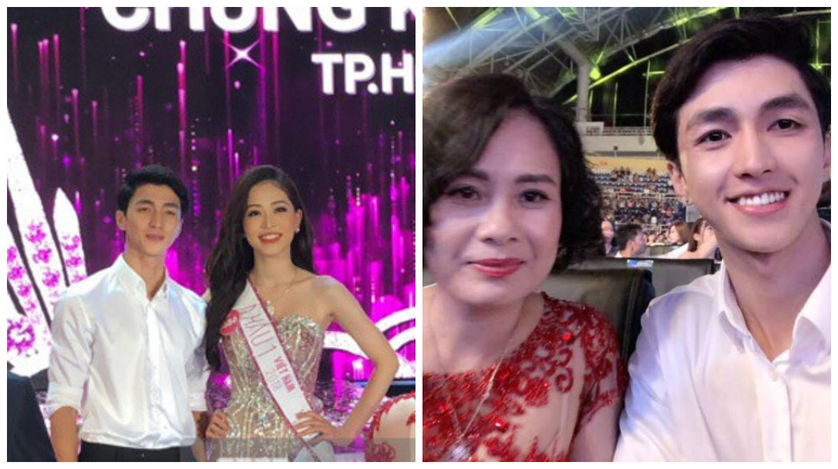 Từ những bức ảnh gần gũi bên cạnh diễn viên, người mẫu Bình An trong đêm đăng quang, Bùi Phương Nga làm dấy lên tin đồn đang hẹn hò với chàng hot boy này. Bình An còn chụp ảnh dưới khán đài chung kết HHVN 2018. Ảnh: Kenh14/FB.