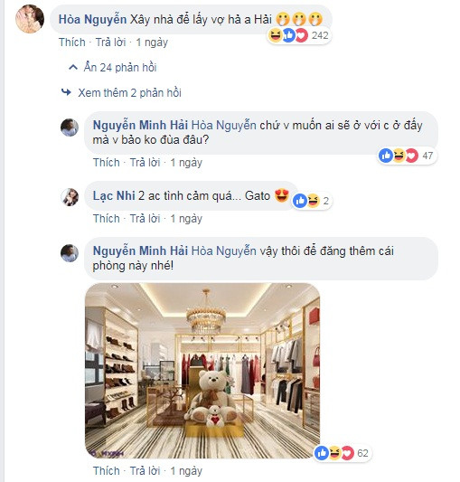 Dưới những bức ảnh này, Hòa Minzy và bạn trai xưng hô "vợ - chồng" cùng màn đối thoại "nửa đùa, nửa thật" liên quan đến chuyện "xây nhà để lấy vợ".