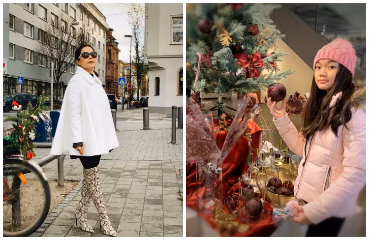 Dù mệt mỏi nhưng ca sĩ Mỹ Lệ vẫn cố gắng dẫn các con đi mua sắm dịp Giáng sinh. Gần như rút lui khỏi làng giải trí, Mỹ Lệ hiện có cuộc sống giàu có và hạnh phúc bên Đức cùng ông xã và các con.