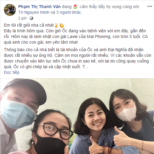 Oc Thanh Van bao tin vui cho dien vien Mai Phuong va be Lavie