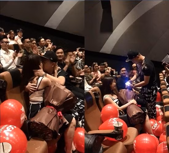 Diệp Lâm Anh vỡ òa hạnh phúc khi được bạn trai cầu hôn tại rạp chiếu phim trước sự chứng kiến của mọi người.