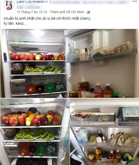 Nữ ca sĩ chuyển giới khoe tủ lạnh ngập đồ ăn được ông xã tự tay chuẩn bị cho ngày sinh nhật của vợ.