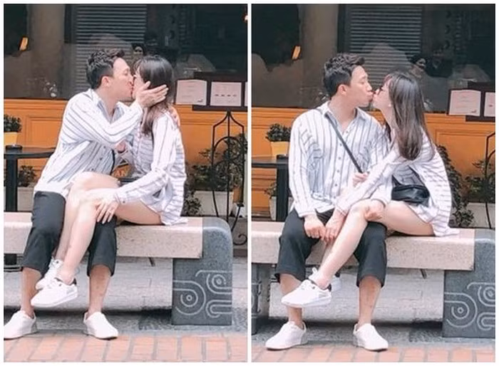 Đến lượt Trấn Thành "cưỡng hôn" bà xã Hari Won trên phố.