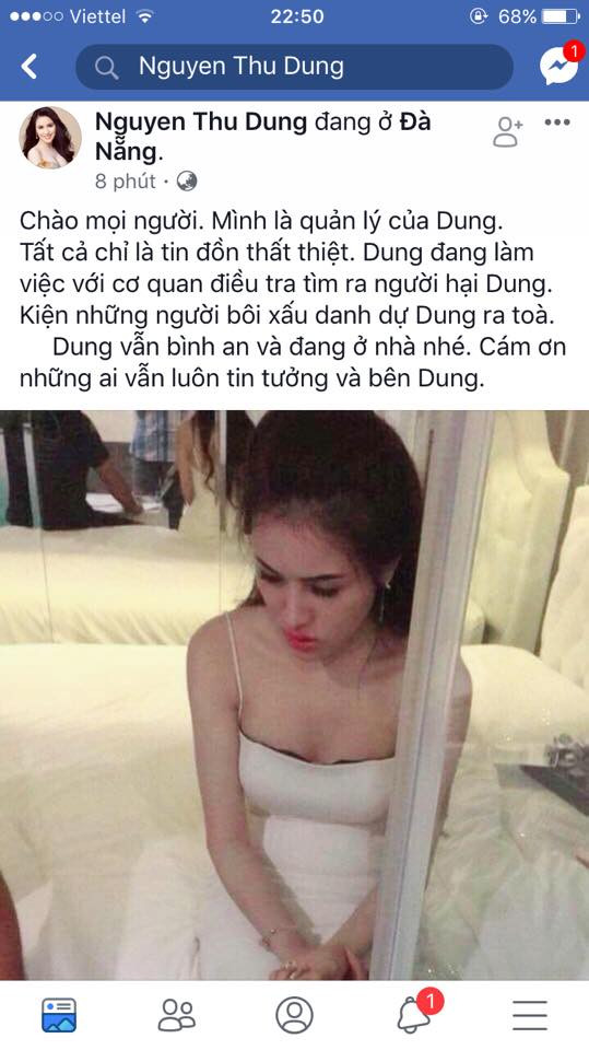 Trước đó, thời điểm Thư Dung vướng nghi vấn bán dâm ngàn đô, quản lý của cô đã lên tiếng phủ nhận.