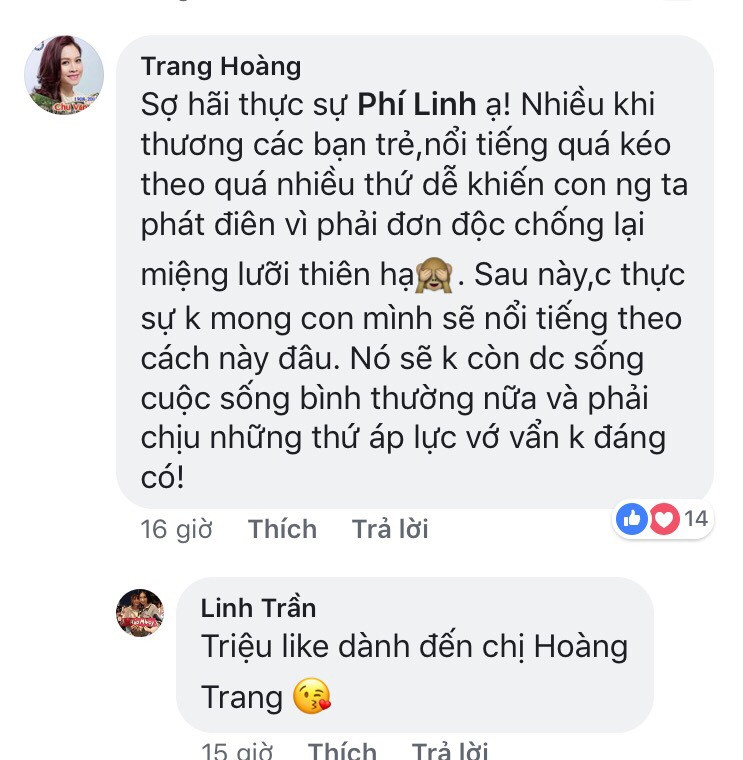 Dòng trạng thái của nữ MC nhanh chóng thu hút được sự đồng tình của đông đảo khán giả, trong đó có cả bình luận của MC VTV6 Hoàng Trang.