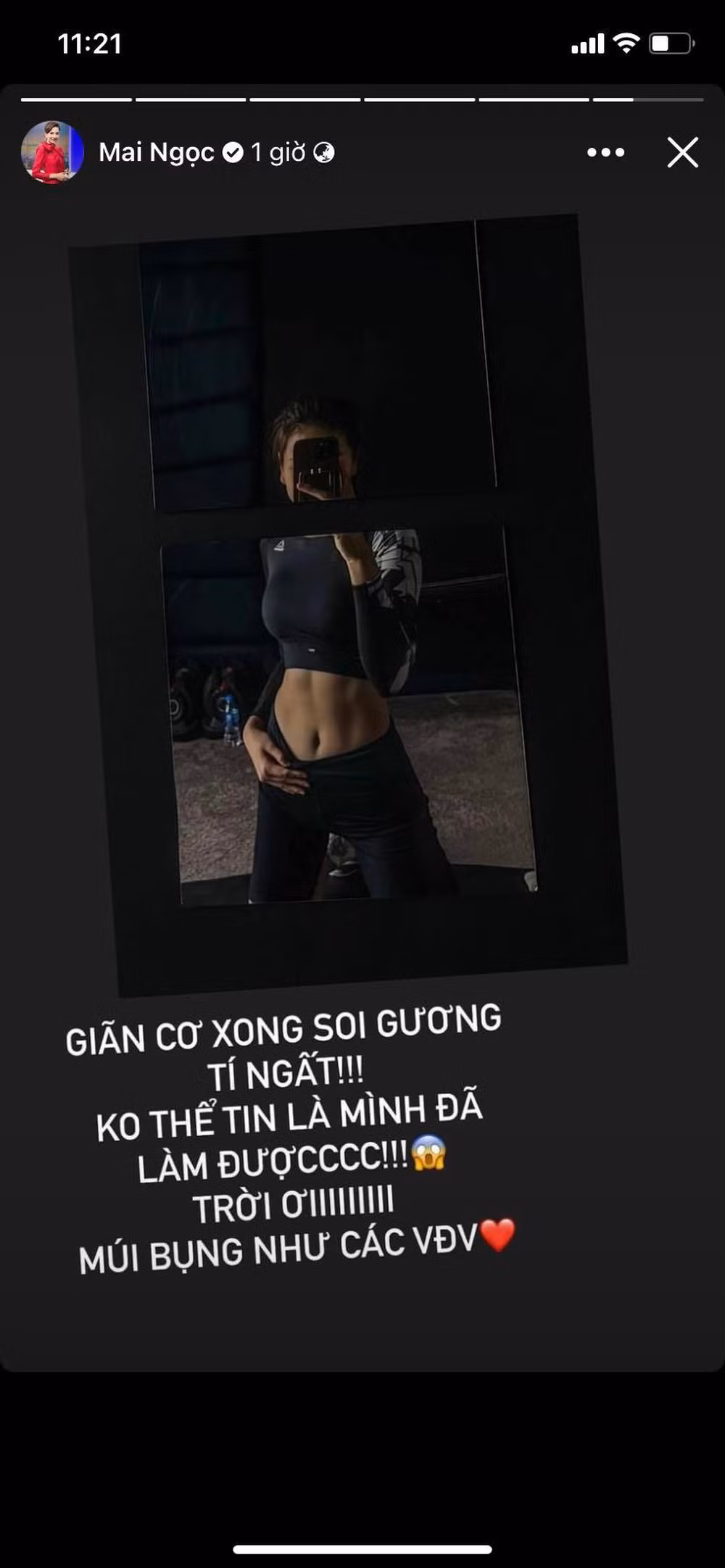 Được biết, vòng eo của Mai Ngọc giảm từ 61 xuống 58 và mục tiêu đang hướng tới là sở hữu cơ bụng 6 múi.