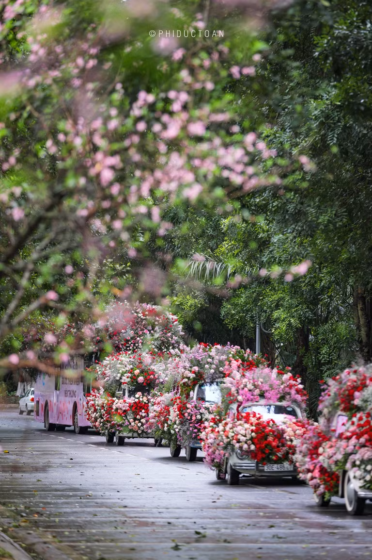 Đoàn xe này di chuyển qua những cung đường chính, và dừng tại hàng chục điểm để tặng hoa cho người dân.