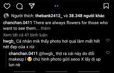 Bên cạnh lời khen, xuất hiện dòng bình luận nêu quan điểm bức ảnh bị photo hơi quá làm mất hết nét đẹp của bà xã Xemesis.