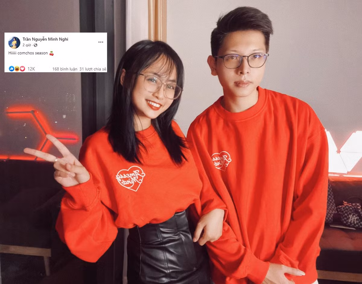 Nữ MC Minh Nghi và streamer Bomman mới đây lại tiếp tục khiến netizen ghen tị khi chia sẻ hình ảnh cùng dòng trạng thái : "Hi comchos season". Bức ảnh không tốn nhiều thời gian để thu về hàng chục nghìn lượt tương tác của fan hâm mộ từ "thả tim" cho đến "haha".