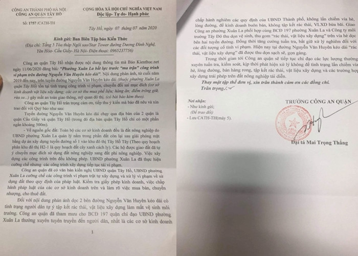 Từ sau khi tuyến đường này được thông xe cũng bắt đầu xảy ra tình trạng “ma trận” công trình vi phạm trật tự xây dựng (thuộc phường Xuân La), gây bức xúc nhân dân. Sau khi Báo điện tử Kiến Thức phản ánh, ngày 7/7/2020, Đại tá Mai Trọng Thắng - Trưởng Công an quận Tây Hồ đã có văn bản phản hồi tới Kiến Thức. Trong văn bản, Trưởng Công an quận cũng kiến nghị UBND quận Tây Hồ, UBND phường Xuân La cưỡng chế các công trình vi phạm trật tự xây dựng và xử lý vi phạm về sử dụng đất theo quy định của pháp luật.
