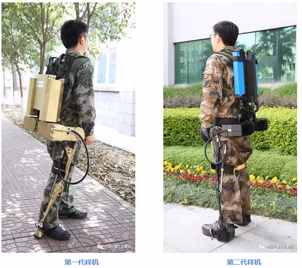 So sánh hai thế hệ khung xương trợ lực được quân đội Trung Quốc phát triển, bên trái là thế hệ đầu tiên còn bên phải là bản cải tiến - thế hệ thứ hai. Nguồn ảnh: Sina.