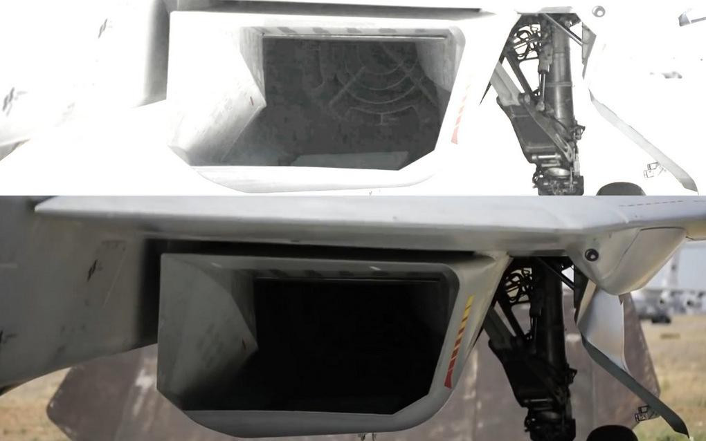 Một số chuyên gia quân sự đã điều chỉnh màu sắc và độ sáng của hình ảnh, lần đầu hé lộ tấm chắn radar được gắn trước cửa hút khí động cơ của nguyên mẫu Su-57.