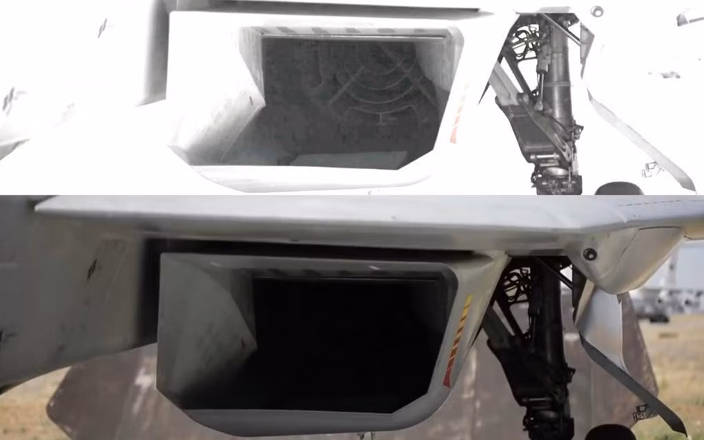 Một số chuyên gia quân sự đã điều chỉnh màu sắc và độ sáng của hình ảnh, lần đầu hé lộ tấm chắn radar được gắn trước cửa hút khí động cơ của nguyên mẫu Su-57.