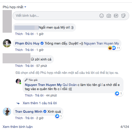 Rất nhiều fan, trong đó có cả người nổi tiếng dành lời khen cho Huyền My, ví dụ như MC Quang Minh. Nhưng bất ngờ nhất trong số những comment bên dưới bức ảnh của Huyền My là lời bình luận của cầu thủ Đức Huy. Không khen ngợi Huyền My xinh đẹp, Đức Huy lại hóm hỉnh: "Trông men đấy! Duyệt". Được biết Huyền My và Đức Huy khá thân thiết ngoài đời và thường trêu đùa nhau rất thân thiết.