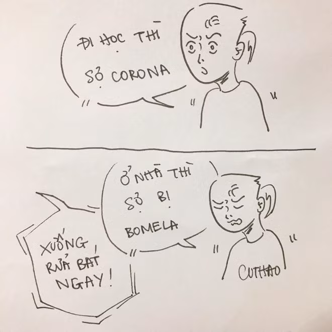 Với nhiều người, nỗi khổ lớn khi nghỉ học ở nhà là trở thành "tâm điểm sai vặt", bị cha mẹ la mắng nếu cả ngày ở không mà chẳng có việc gì làm. "Đi học thì sợ corona, ở nhà thì sợ ba mẹ la", một tài khoản bình luận. Ảnh: Cu Thảo.