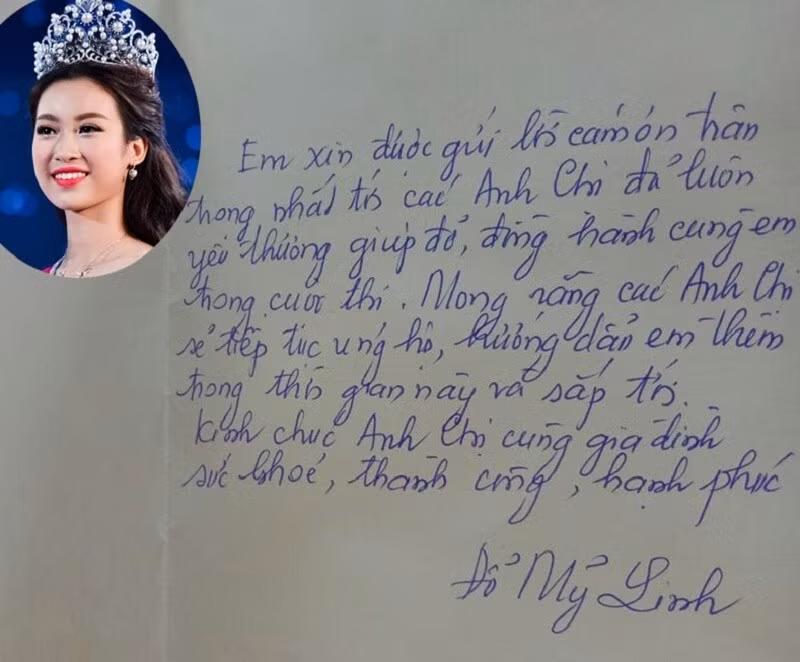 Hoa hậu Đỗ Mỹ Linh cho thấy chữ viết tay gọn gàng và tròn nét 
