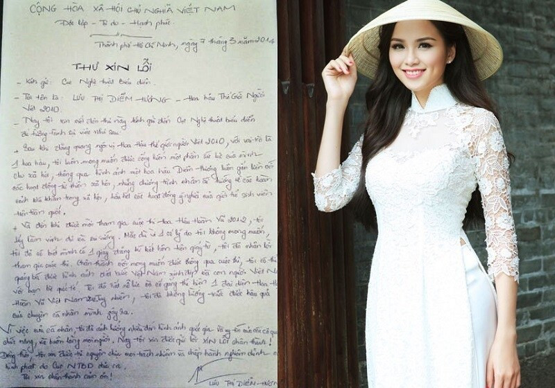 Chữ viết tay của Hoa hậu Diễm Hương 