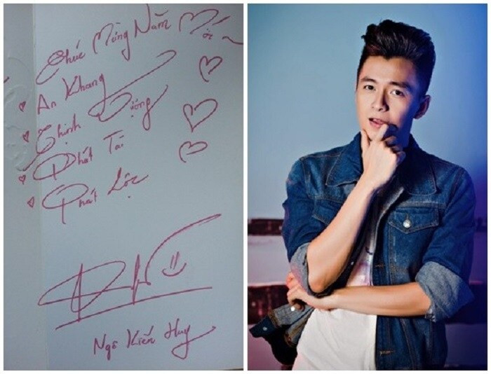 Không hổ danh là nghệ sĩ, ngay cả viết chữ, Ngô Kiến Huy cũng cho thấy những nét bút "nghệ thuật" và đáng yêu 