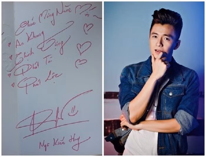 Không hổ danh là nghệ sĩ, ngay cả viết chữ, Ngô Kiến Huy cũng cho thấy những nét bút "nghệ thuật" và đáng yêu 