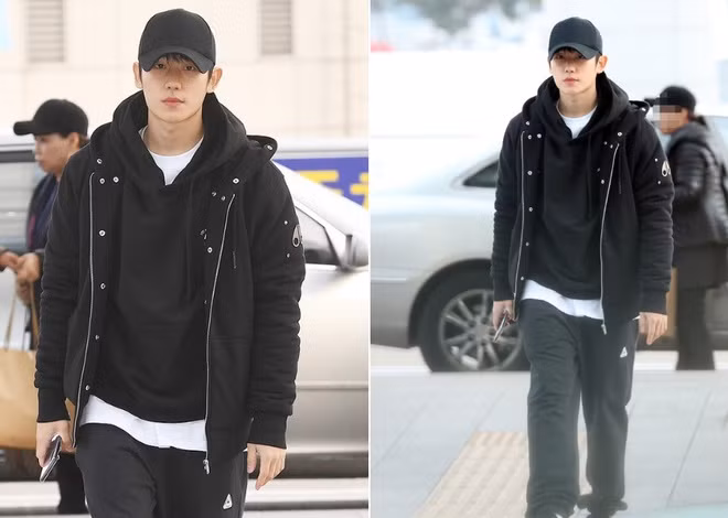 Jung Hae In điển trai trong trang phục đời thường giản dị. Nam diễn viên diện áo hoodie và quần thể thao trẻ trung, năng động, trái ngược với vẻ thư sinh, lịch lãm thường thấy trên phim ảnh. Chiếc smartphone trên tay của Jung Hae In có thể là mẫu Galaxy Note10. Máy sở hữu kiểu dáng vuông vức cùng hệ thống 3 camera đặt dọc.