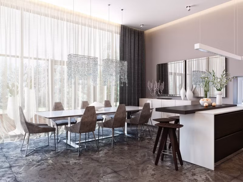 Đèn kiểu thác nước tăng sức hấp dẫn cho bàn ăn. 