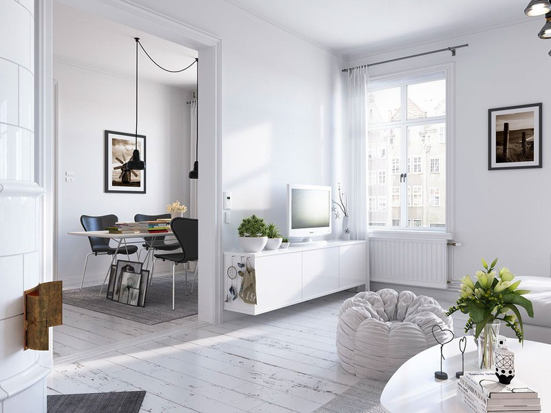 Một phòng ăn nhỏ đặt giữa phòng khách và nhà bếp. Nó đủ riêng tư để không bị tiếng ồn từ phòng khách ảnh hưởng nhưng vẫn đủ thoáng để có thể quan sát khắp ngôi nhà.