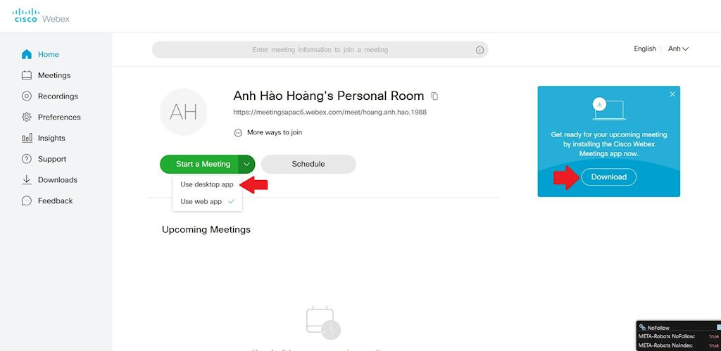 Huong dan hop truc tuyen bang Webex ban cai tren may tinh va dien thoai