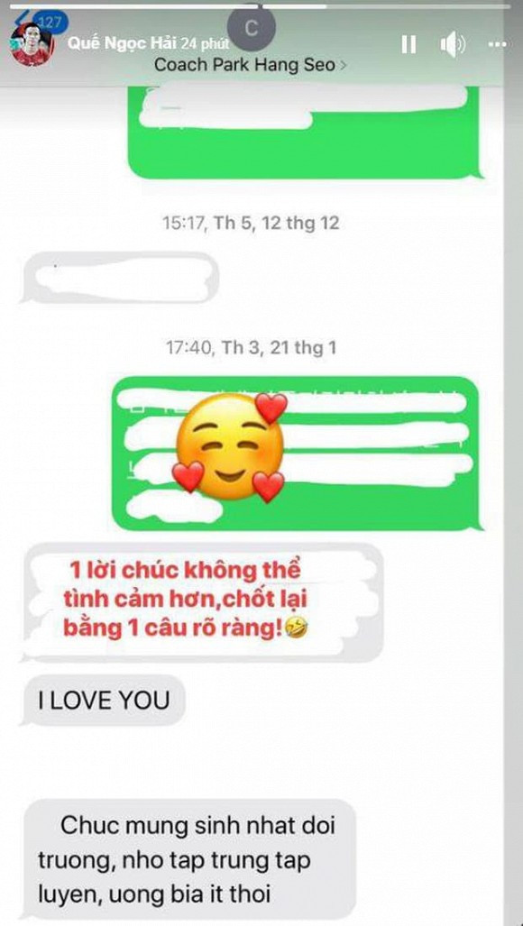 Thay Park chuc mung sinh nhat Que Ngoc Hai bang tieng Viet