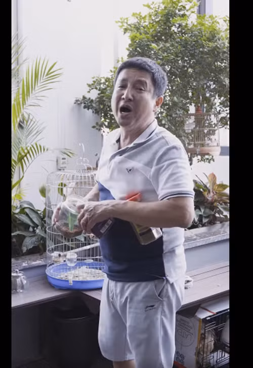 Nam nghệ sĩ khoe những chiếc lồng chim trong khu vườn đầy cây xanh tại nhà.