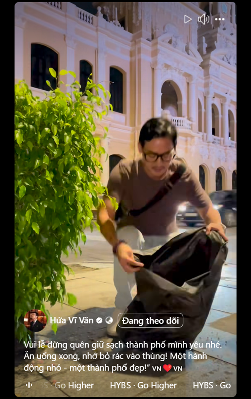 "Vui lễ đừng quên giữ sạch thành phố mình yêu nhé. Ăn uống xong, nhớ bỏ rác vào thùng. Một thành động nhỏ - một thành phố đẹp", nam diễn viên viết trên trang cá nhân. Ảnh: FB Hứa Vĩ Văn.