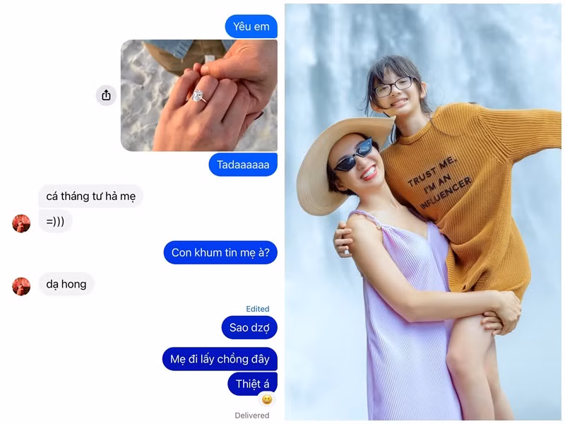  Hoa hậu Ngọc Diễm cho biết, khi cô chia sẻ về chuyện được cầu hôn, con gái của cô nhanh chóng nhận ra đây là trò đùa ngày Cá tháng Tư.