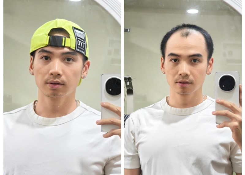 Chồng H'hen Niê lên tiếng: "Mọi người hay thắc mắc vì sao em hay đội nón, nhất là hôm đi sự kiện có các anh chị góp ý về việc này. Em cũng ngại lắm ạ, nhưng mà tóc em chỉ còn thế này thôi nên việc đội nón làm cho em tự tin hơn xíu ạ". Ảnh: FB Tuấn Khôi.