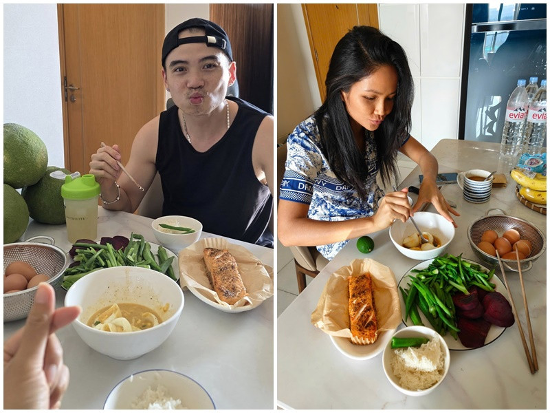 Tuấn Khôi thường xuyên vào bếp nấu ăn cho H'hen Niê. Ảnh: FB Tuấn Khôi