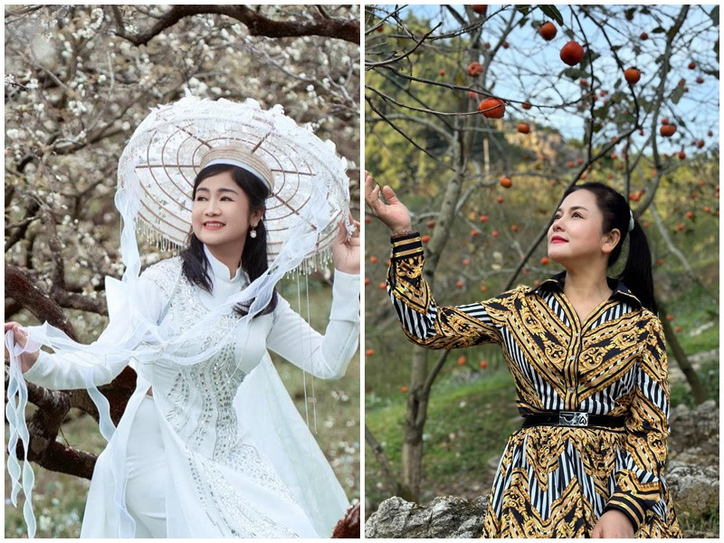 Hai nữ nghệ sĩ khoe nhan sắc cuốn hút khi đi du lịch. Ảnh: FB Thu Hà, Thu Quế.